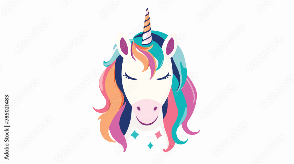 Cute unicorn face in flat style. Cartoon vector illustration Stock ...