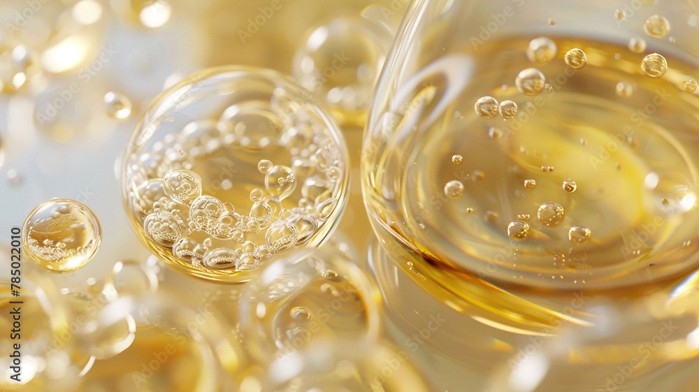 macro shot of golden oil skincare collagen bubbles, creating a luxurious and abstract pattern with a sense of fluid motion and organic beauty. macro shot of golden oil skincare collagen bubbles, creating a luxurious and abstract pattern with a sense of fluid motion and organic beauty.