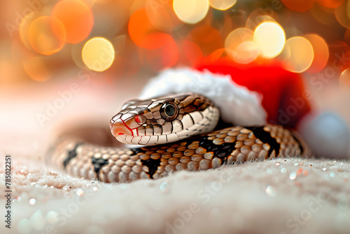 christmas snake on bokeh background