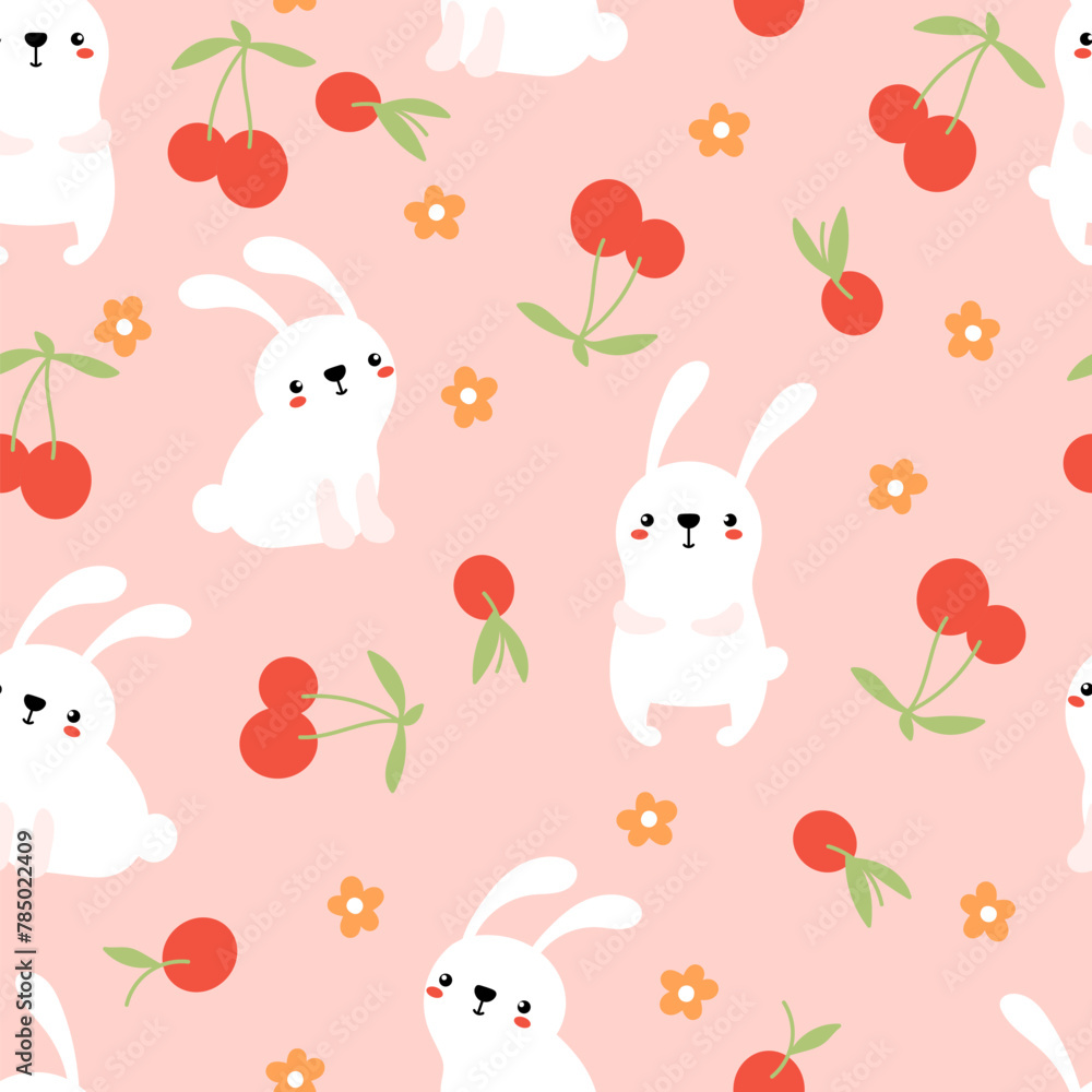 Rabbits with flowers and berries background Rabbits with flowers and berries background