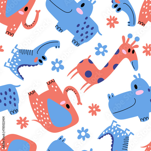 Doodle tropical animals seamless pattern