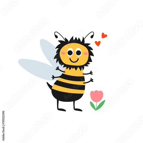 Cute bumblebee with flower illustration
