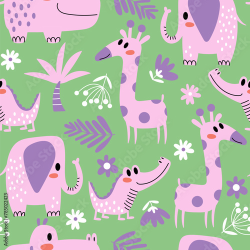 Tropical animals kids seamless pattern
