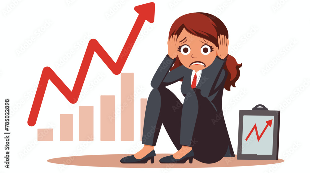 Businesswoman in crisis from graph falling down