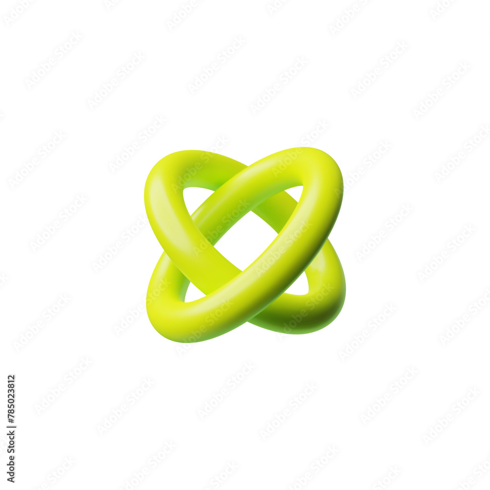 Linked torus 3D model vector icon, volumetric yellow rings connected in chain, coupled round geometric shapes, Brutalism Linked torus 3D model vector icon, volumetric yellow rings connected in chain, coupled round geometric shapes, Brutalism