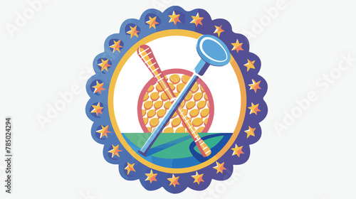 Decorative seal stamp with golf ball and sticks icon © Austin