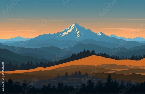 Vektor Landscape with silhouettes of mountains and Mountain river. Nature background.