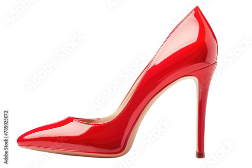 Red High Heeled Shoe on White Background