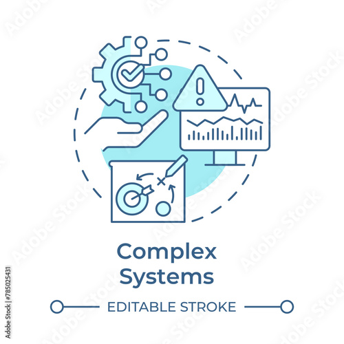 Complex systems soft blue concept icon. Capacity planning, modern industry. Data management. Round shape line illustration. Abstract idea. Graphic design. Easy to use in infographic, article