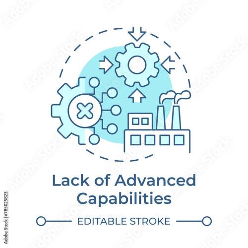 Lack of advanced capabilities soft blue concept icon. Production processes optimization. Round shape line illustration. Abstract idea. Graphic design. Easy to use in infographic, article
