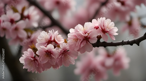 a branch of a pink cherry full blossoms flowers wallpaper background a close up.generative.ai