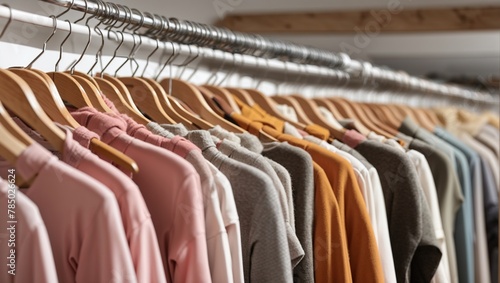 A clothing rack with a variety of clothes on it