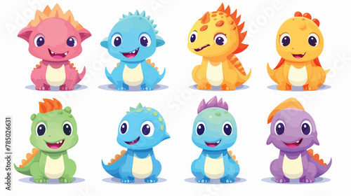 Cute colorful dinosaurs isolated on white background