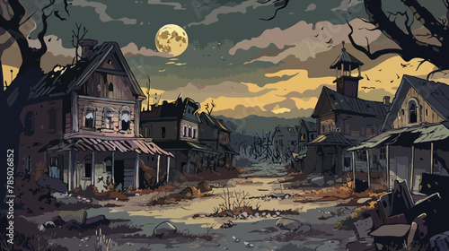 Abandoned town, illustration, cartoon hand-drawing background photo