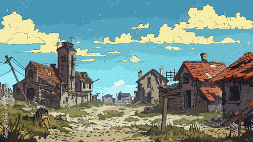 Abandoned town, illustration, cartoon hand-drawing background