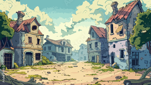 Abandoned town, illustration, cartoon hand-drawing background