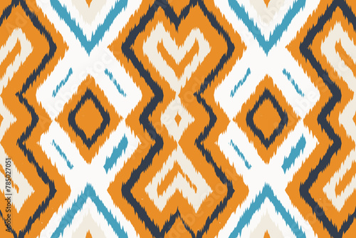 Ethnic ikat seamless pattern in tribal. Fabric American, Mexican style. Design for background, wallpaper, illustration, fabric, clothing, carpet, textile, batik, embroidery.