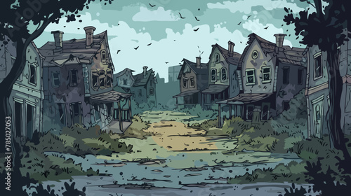Abandoned town, illustration, cartoon hand-drawing background
