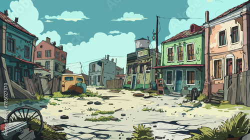 Abandoned town, illustration, cartoon hand-drawing background