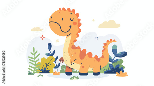 Cute dino character. Smiling dinosaur in kid style Fl