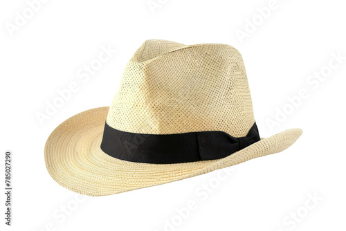 Straw Hat With Black Band on White Background