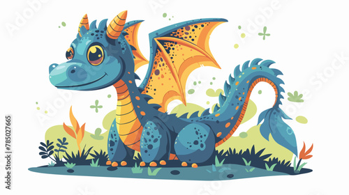 Cute dragon. Cartoon Dinosaur. Vector hand draw illustration