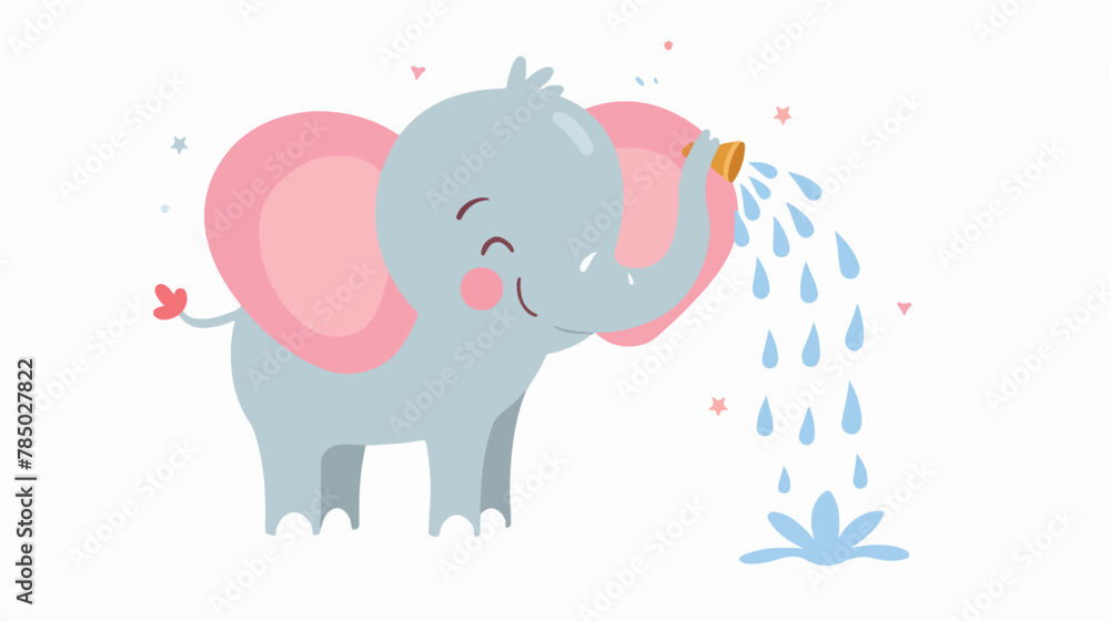Cute elephant spraying water cartoon drawing thailand