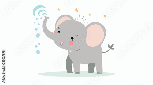 Cute elephant spraying water cartoon drawing thailand