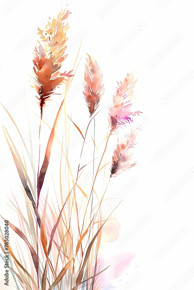 The delicate and serene watercolor paintings capture the ethereal beauty of the tall and narrow pampas grass that sways gracefully The delicate and serene watercolor paintings capture the ethereal beauty of the tall and narrow pampas grass that sways gracefully