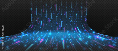 Fantastic energy flow isolated on checkered background. Neon glowing energy stream or data funnel ai network. Quantum technology big data. Vector illustration of high speed light effect. © Yaran
