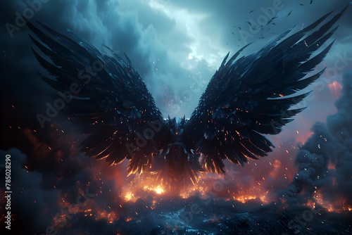 Dark Winged Guardian Soaring Through the Abyss of Nightfall - Hyper-Detailed,Cinematic,Photographic