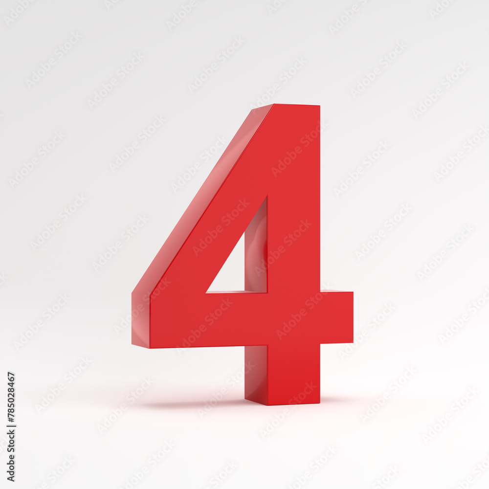 Red number four 4 on white background. Red number four 4 on white background.