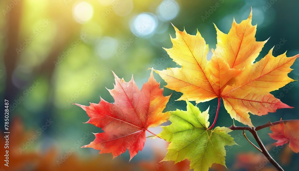 photorealistic,background, full colour maple small leaves on blue sky and beautiful clouds background