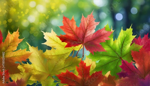 photorealistic,background, full colour maple small leaves on blue sky and beautiful clouds background