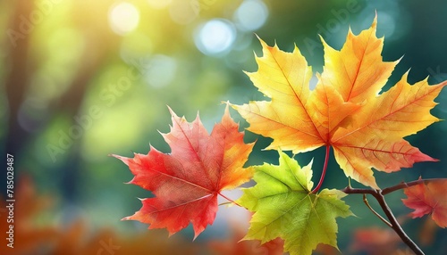 photorealistic,background, full colour maple small leaves on blue sky and beautiful clouds background