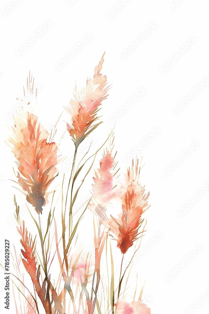 The delicate and serene watercolor paintings capture the ethereal beauty of the tall and narrow pampas grass that sways gracefully The delicate and serene watercolor paintings capture the ethereal beauty of the tall and narrow pampas grass that sways gracefully