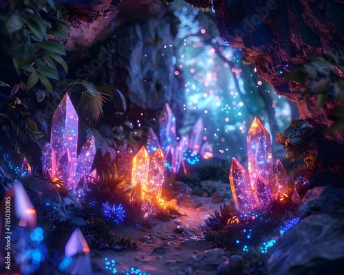 Enchanting Subterranean Crystal Cavern Glowing with Bioluminescent Wonders