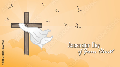 minimalist vector design celebrating the ascension of Jesus the Messiah, cross, clouds and hills