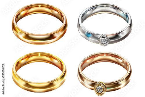 Four Different Colored Rings With Diamond Center
