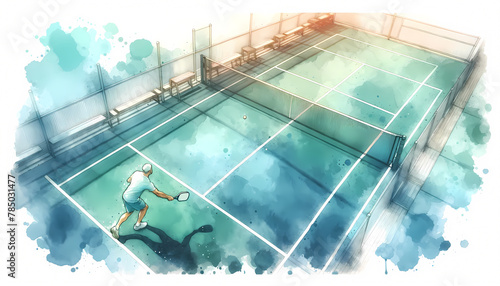 an overhead view of a pickleball court, showcasing a strategic placement shot