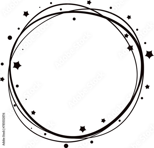 Shiny star circle frame black monochrome round line decorative design vector illustration