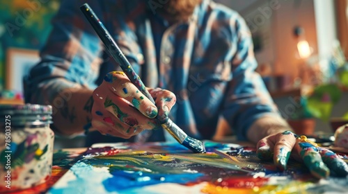 A person with a disability engaging in a creative activity, focusing on their expression of concentration and creativity, rather than the disability.