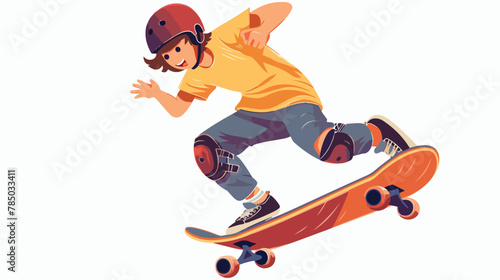 Teen kid doing stunt jump from skate park quarter pip