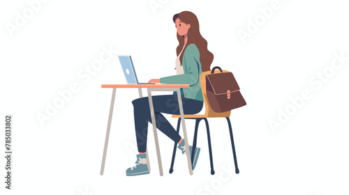 Teen student girl sitting at her school or college 