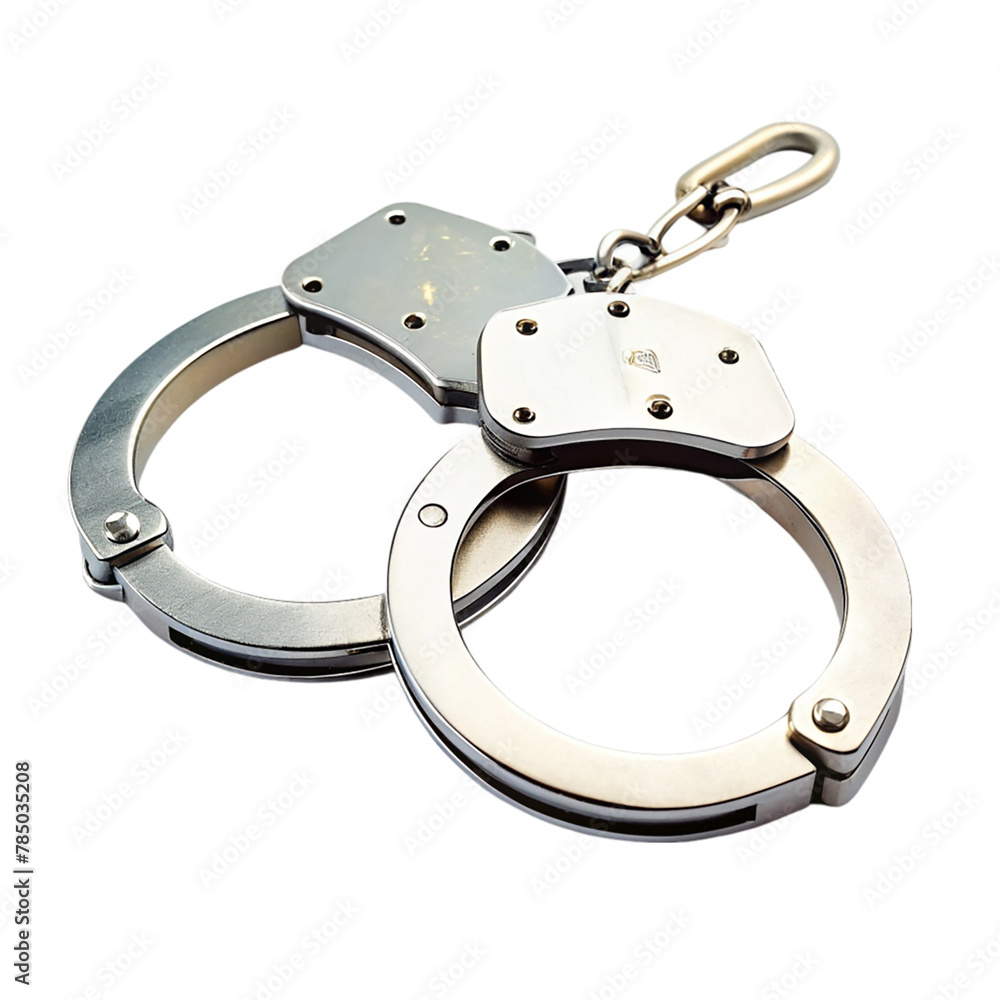 Metallic handcuffs isolated on transparent background Metallic handcuffs isolated on transparent background