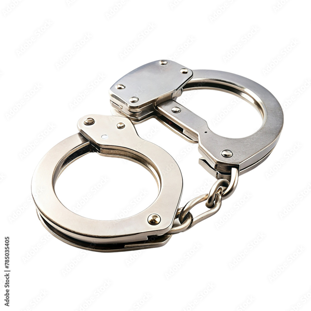 Metallic handcuffs isolated on transparent background Metallic handcuffs isolated on transparent background
