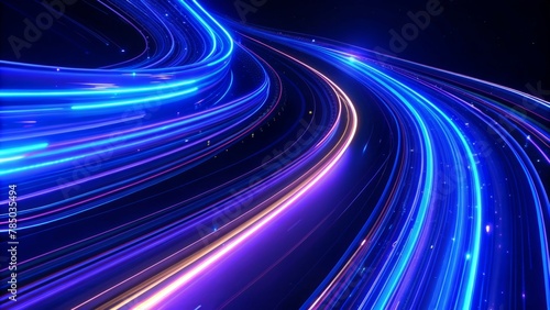 Abstract background with neon light lines in blue and purple colors