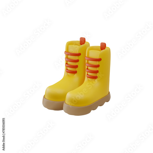 Camping shoes with laces 3D vector icon, render pair of boots for hiking, climbing or walking, tourist trekking footwear