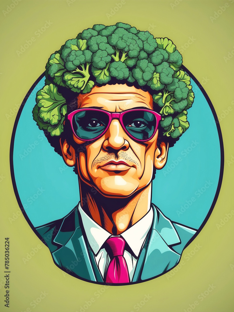 Pop Art Portrait of a Stylish Businessman with Broccoli Hairstyle. Pop Art Portrait of a Stylish Businessman with Broccoli Hairstyle.