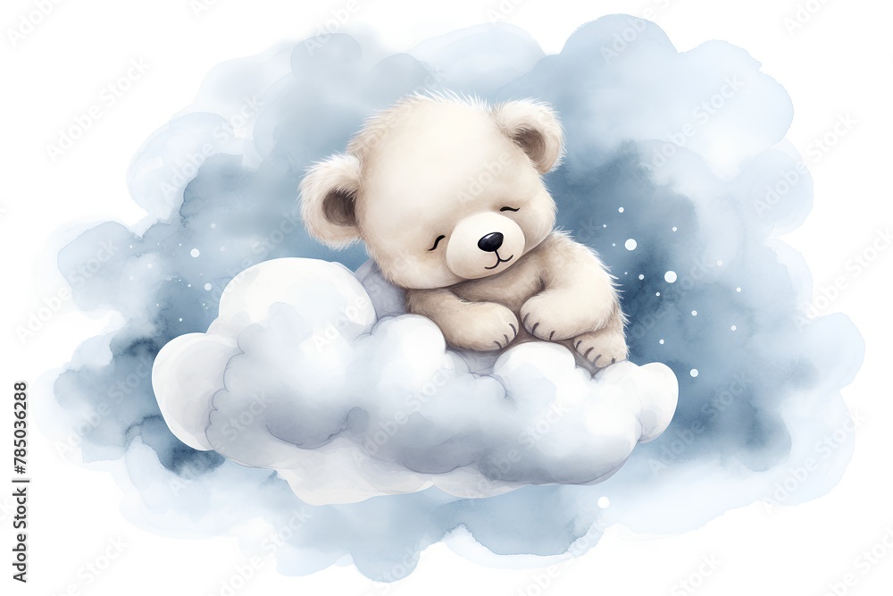 Cute teddy bear sitting on the cloud. Watercolor illustration Cute teddy bear sitting on the cloud. Watercolor illustration
